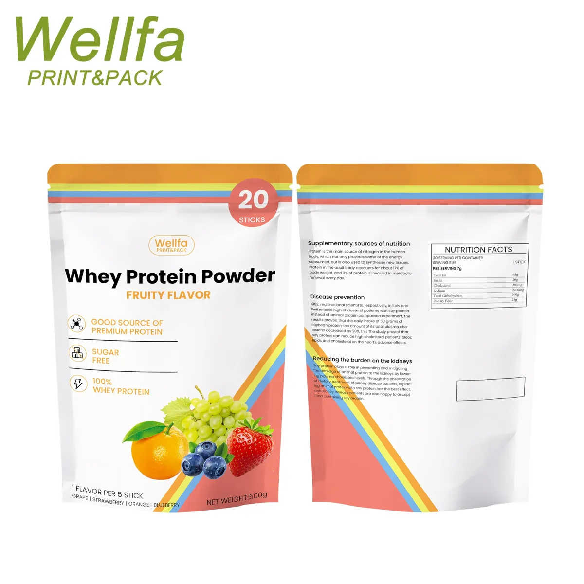 Bolsa Personnalise Custom Printing Whey Protein Soybean Ziplock Stand