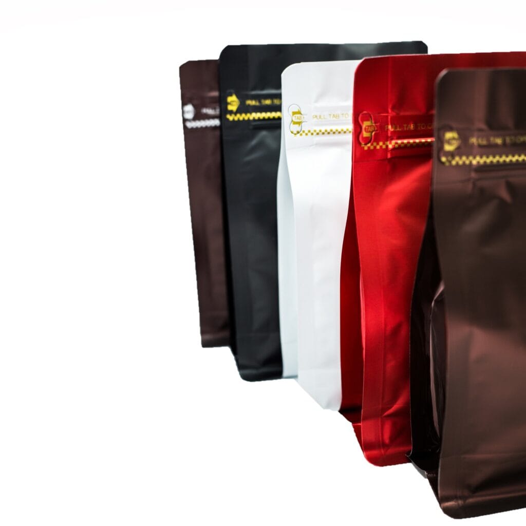 Flat Bottom 8 Sides Seal 125g 250g One-Way Valve Coffee Packaging Pouch With Pull Tab Zipper Coffee Bags With Valve
