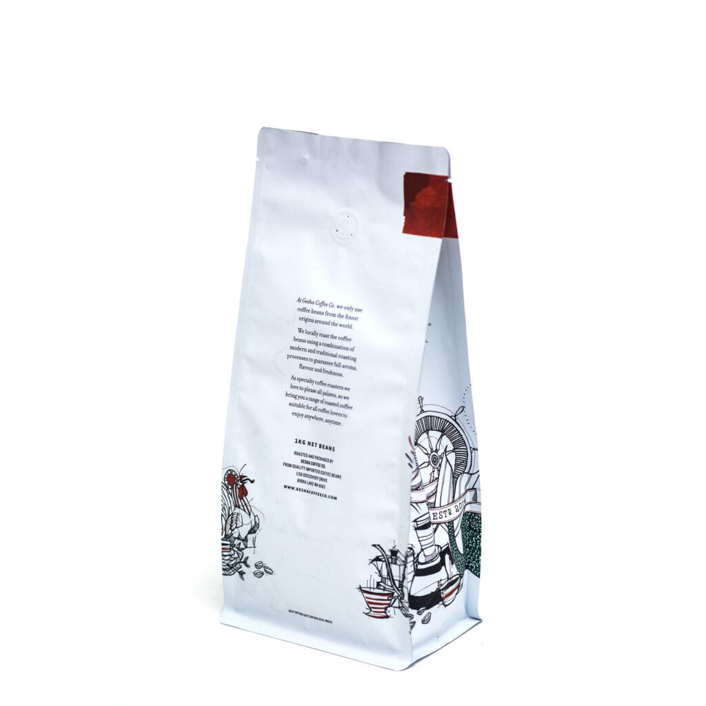 1KG Flat Bottom Coffee Bean Pouch With Degassing Valve Custom Printed Coffee Bags