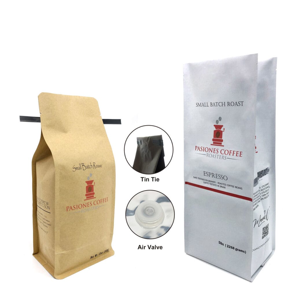Custom Printed 250G 500G 1KG Side Gusset Coffee Bean Ground Paper Pouch Packaging With Valve Kraft Coffee Bags