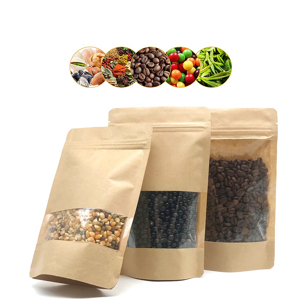 Custom Window Stand up Pouch Kraft Paper Matte Black White Snack Doypack 5 doypack 10 doypack