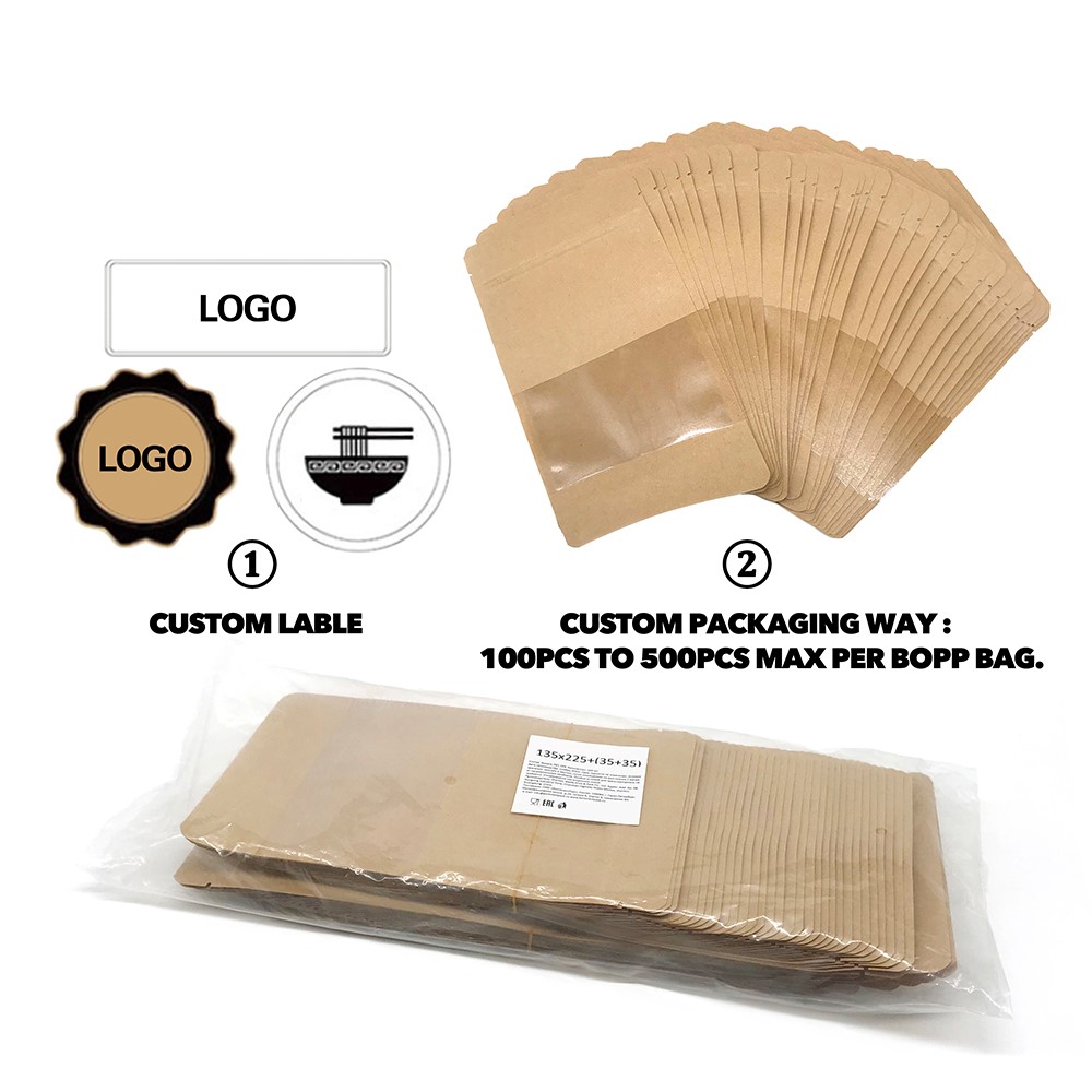 Custom Window Stand up Pouch Kraft Paper Matte Black White Snack Doypack 6 doypack 15 doypack