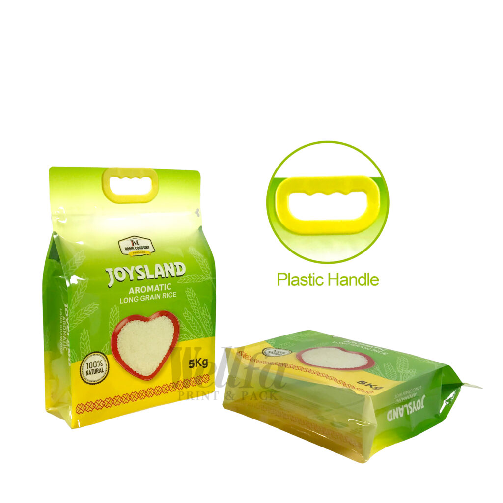 Custom Printed 500G 1Kg 2Kg Packing Zip With Handle Rice Packaging Flat Bottom Pouch