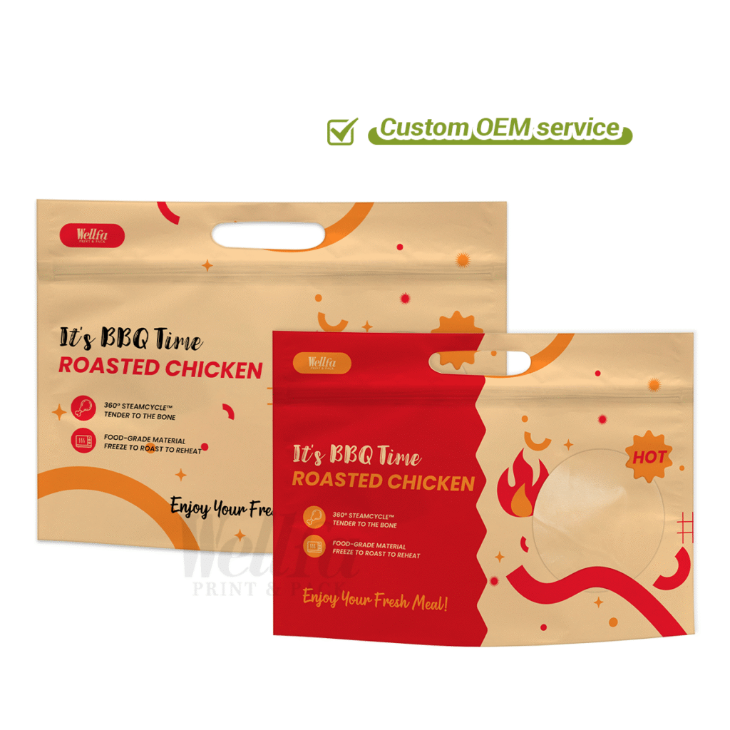 Kraft Paper With Transparent Window Rotisserie Chicken Packaging Bags