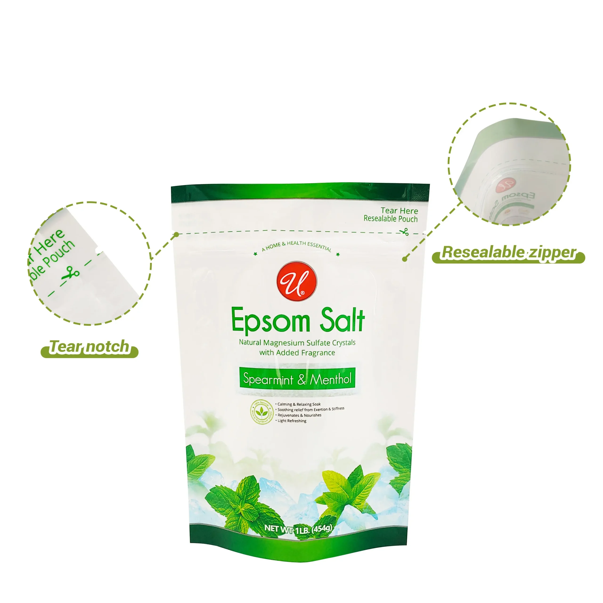 Recyclable Stand up Pouch Resealable Zipper Bath Salt Doypack