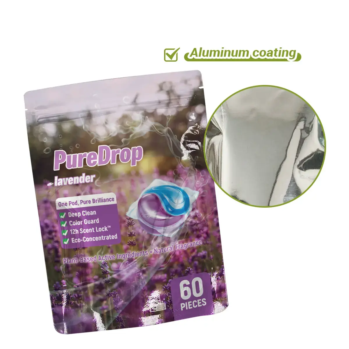 Manufacturer Aluminum Foil Stand up Bag Resealable Zipper Plastic Bags High Barrier Laundry Detergent Pods Doypack