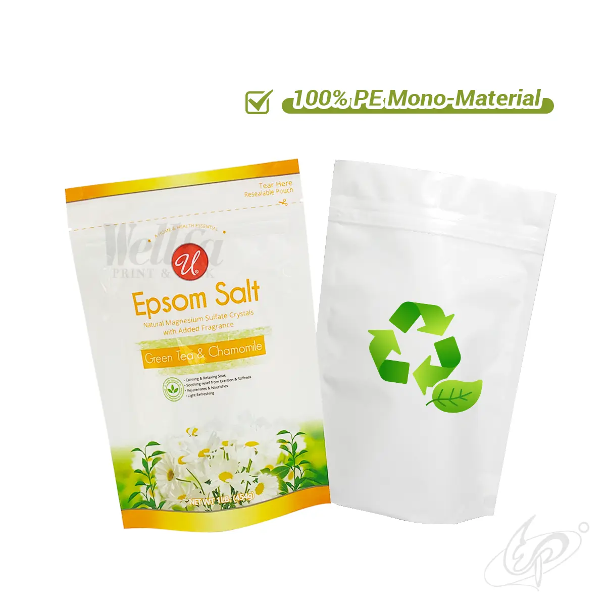 Recyclable Stand up Pouch Resealable Zipper Bath Salt Doypack