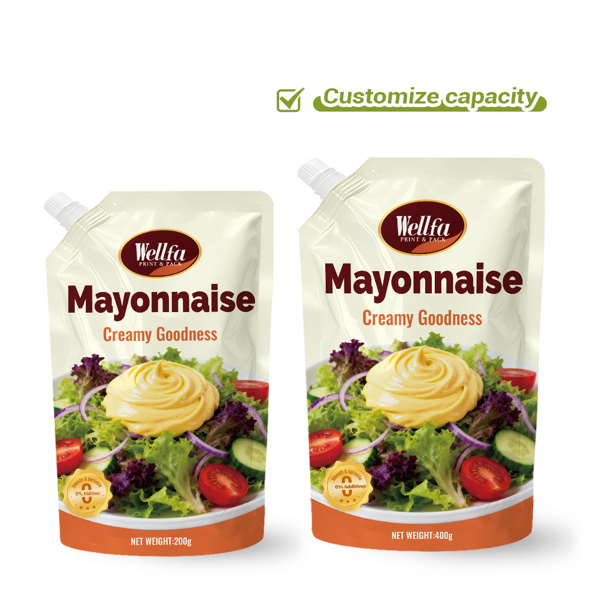 200g 400g Mayonnaise High Barrier Sauce Dressing Stand Up Pouches With Spout