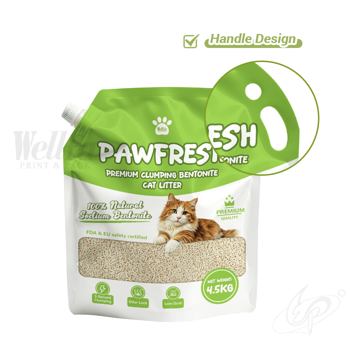 Cat Litter Packaging Bag with Handle Window Spout Pouch
