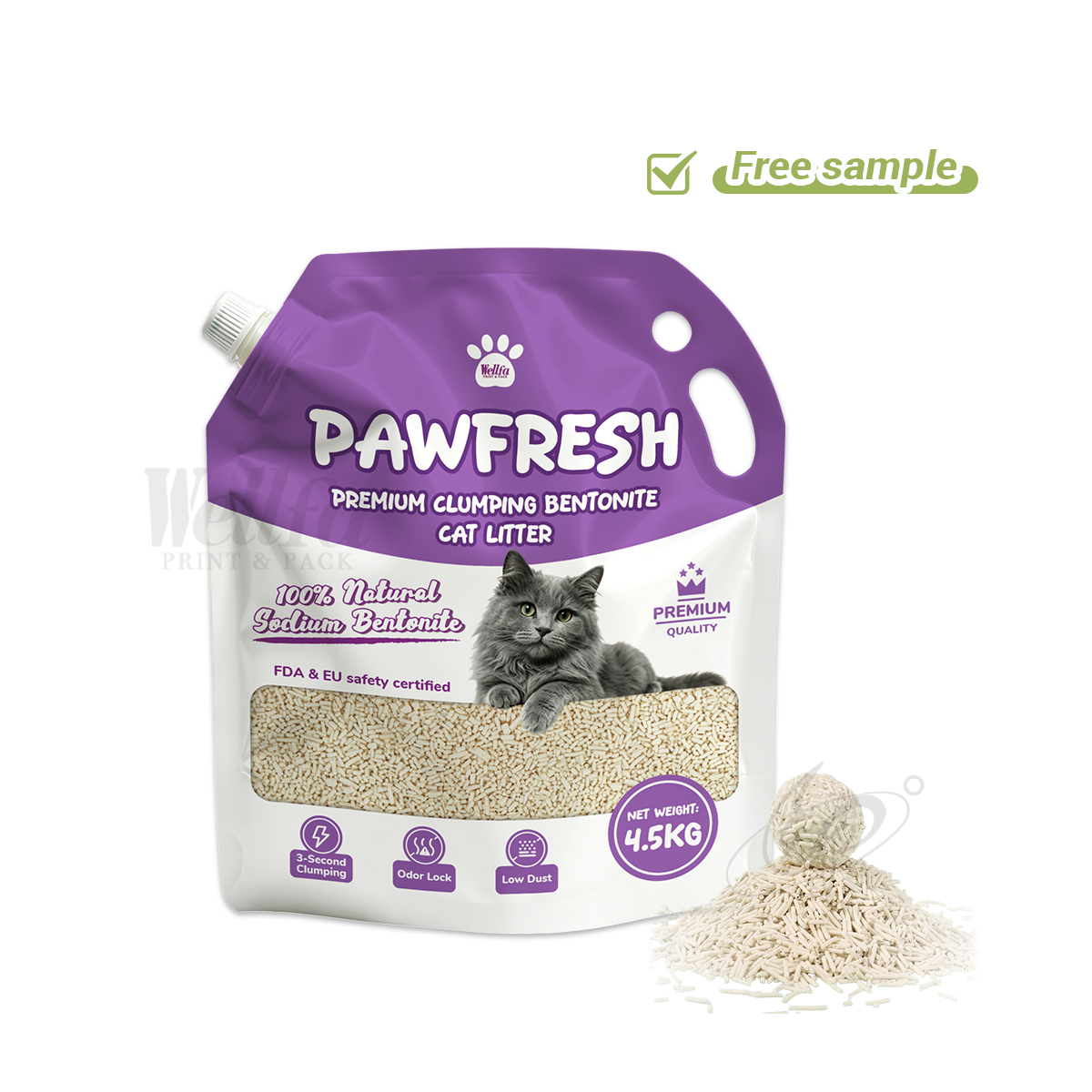 2.5kg 4.5kg Cat Litter Packaging with Spout Clear Window Handle