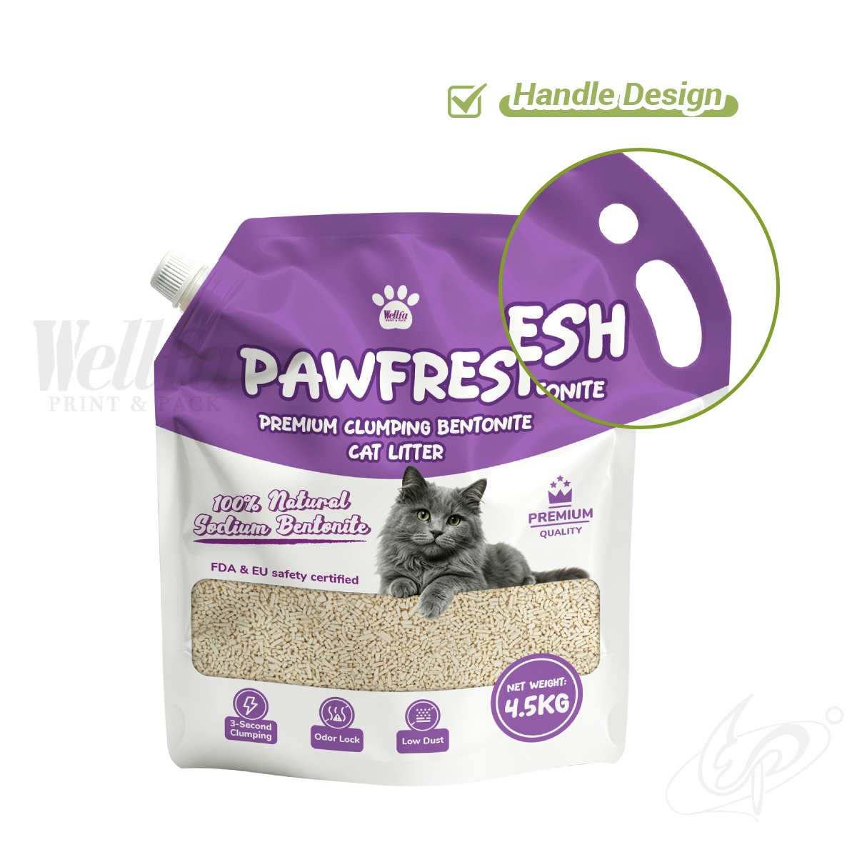 2.5kg 4.5kg Cat Litter Packaging with Spout Clear Window Handle