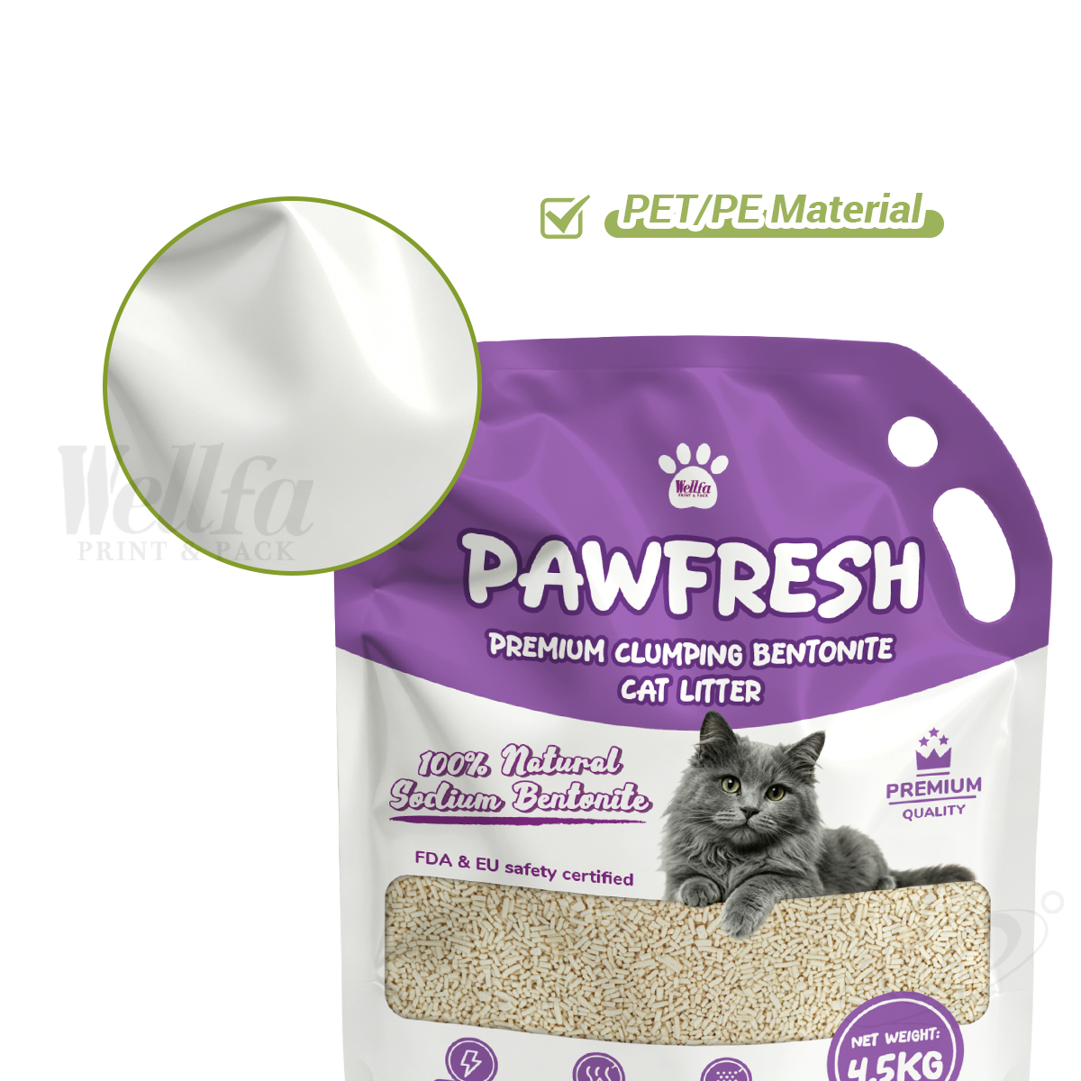 2.5kg 4.5kg Cat Litter Packaging with Spout Clear Window Handle