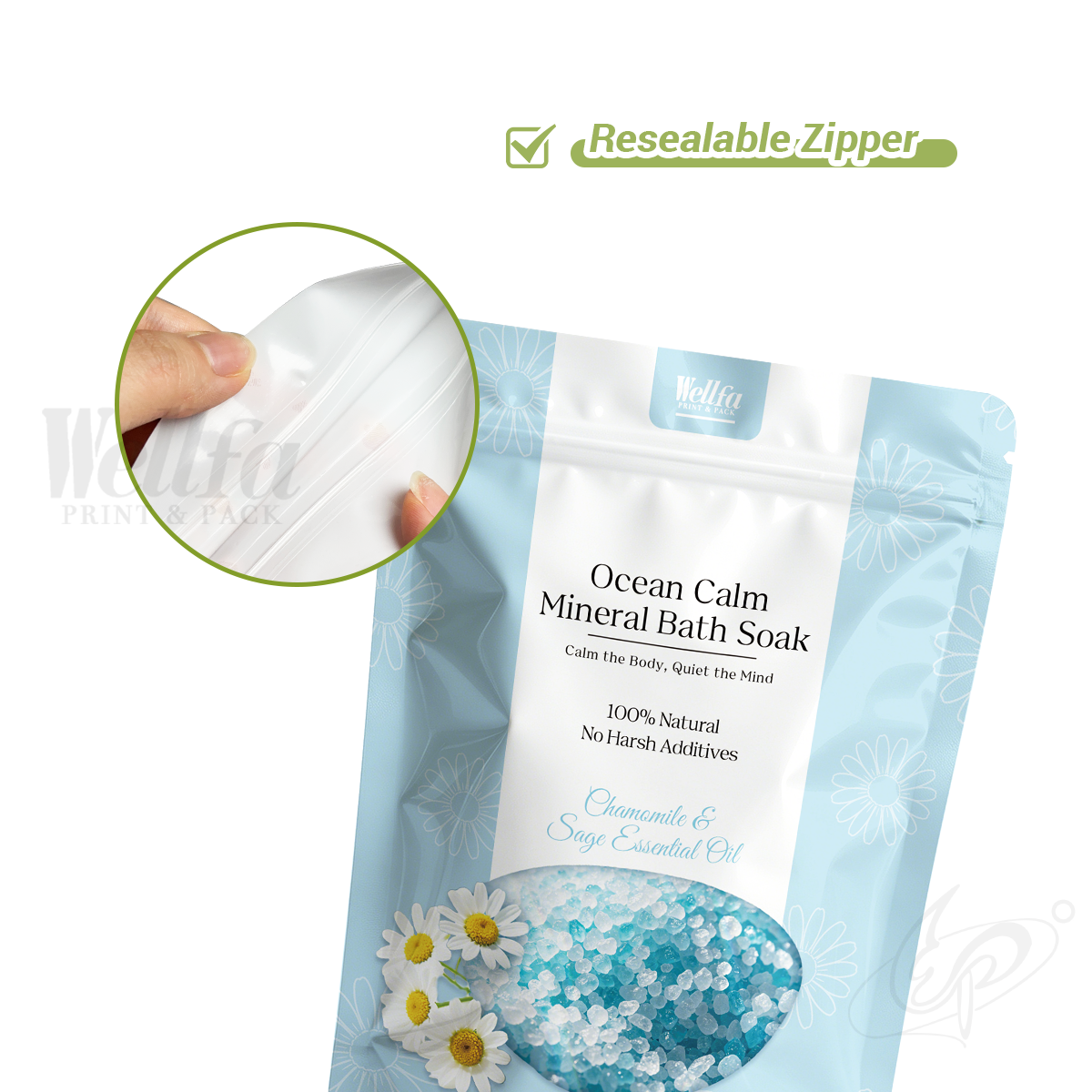 Bath Salt Stand up Pouch High Barrier White PE Doypack