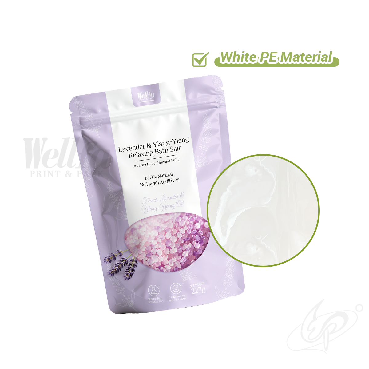 White PE Bath Salt Doypack Leak Proof Stand up Pouch