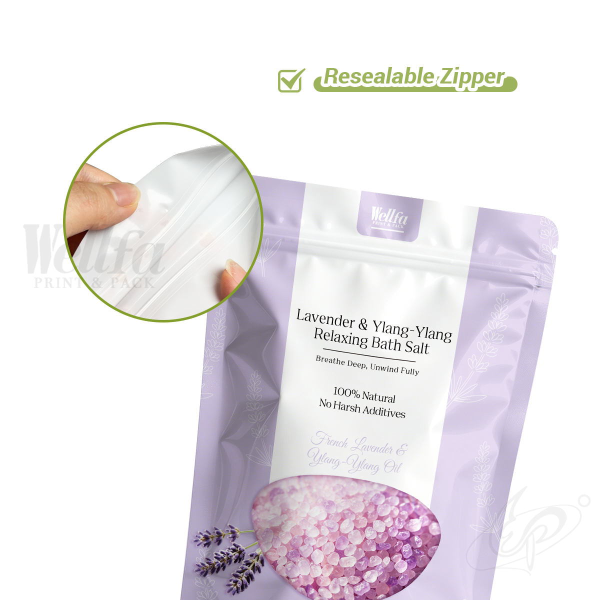 White PE Bath Salt Doypack Leak Proof Stand up Pouch