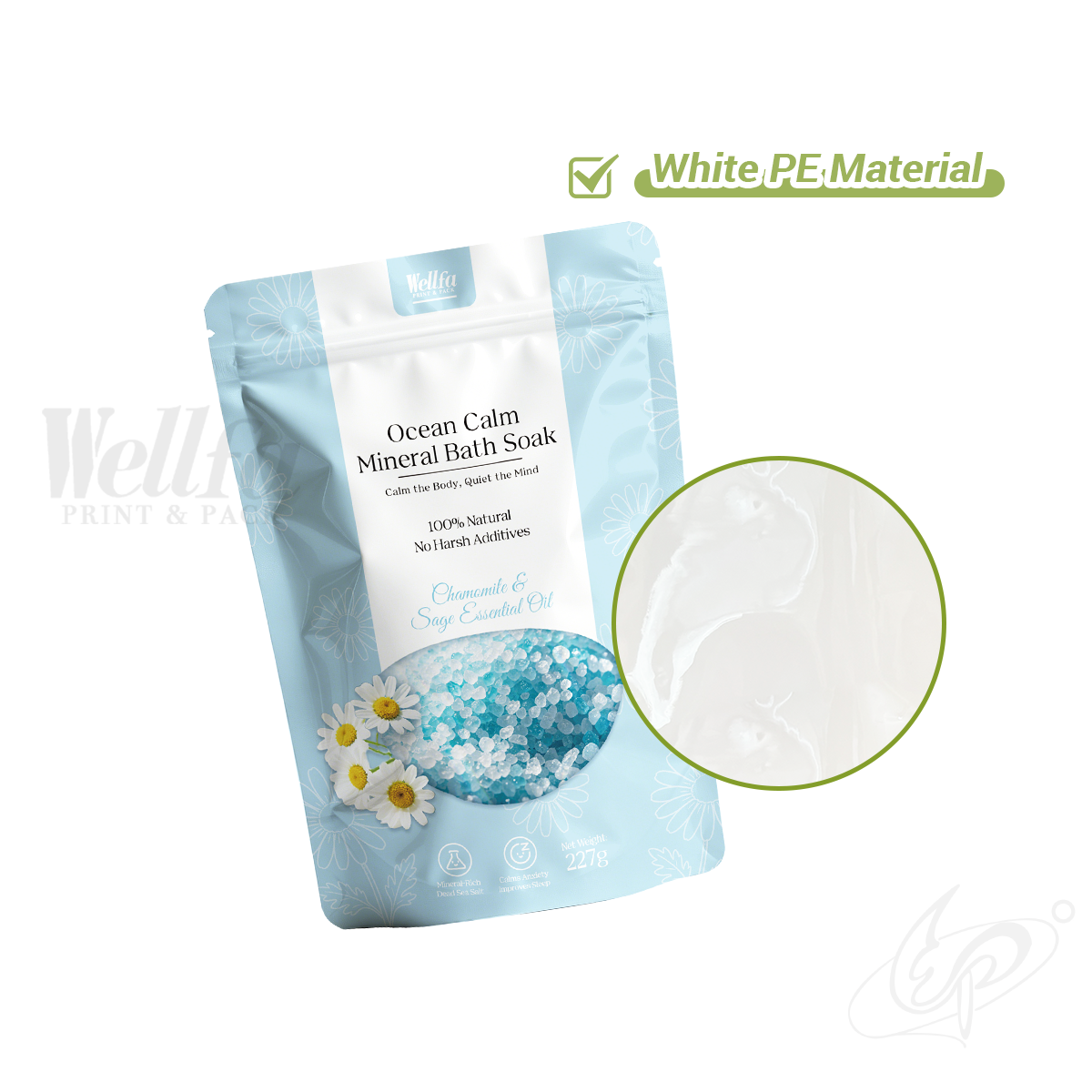 Bath Salt Stand up Pouch High Barrier White PE Doypack