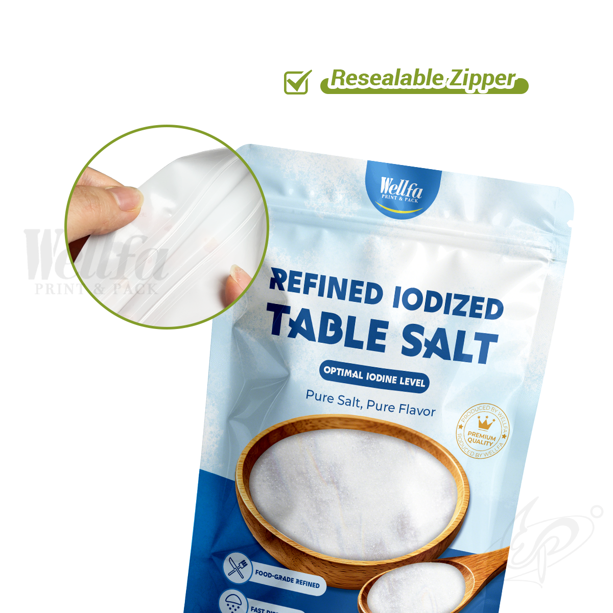 Stand up Pouch White PE High Barrier Seasoning Salt Doypack Pouch