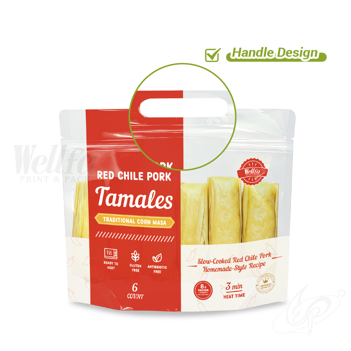Tamales Stand up Pouch Packaging with clear Window Doypack