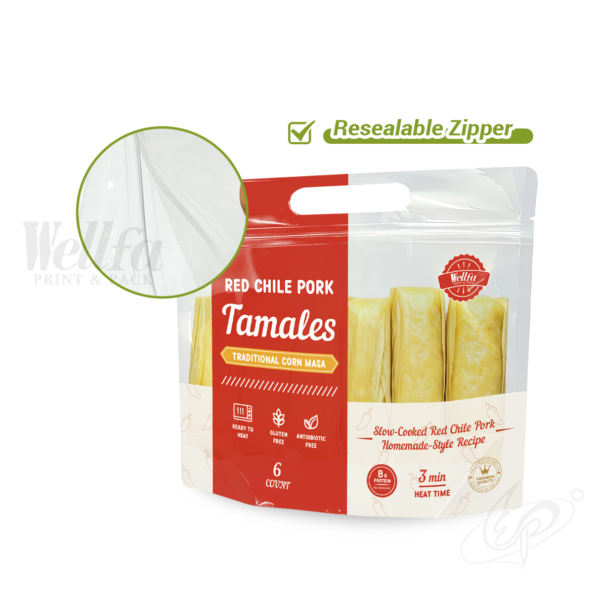 Tamales Stand up Pouch Packaging with clear Window Doypack