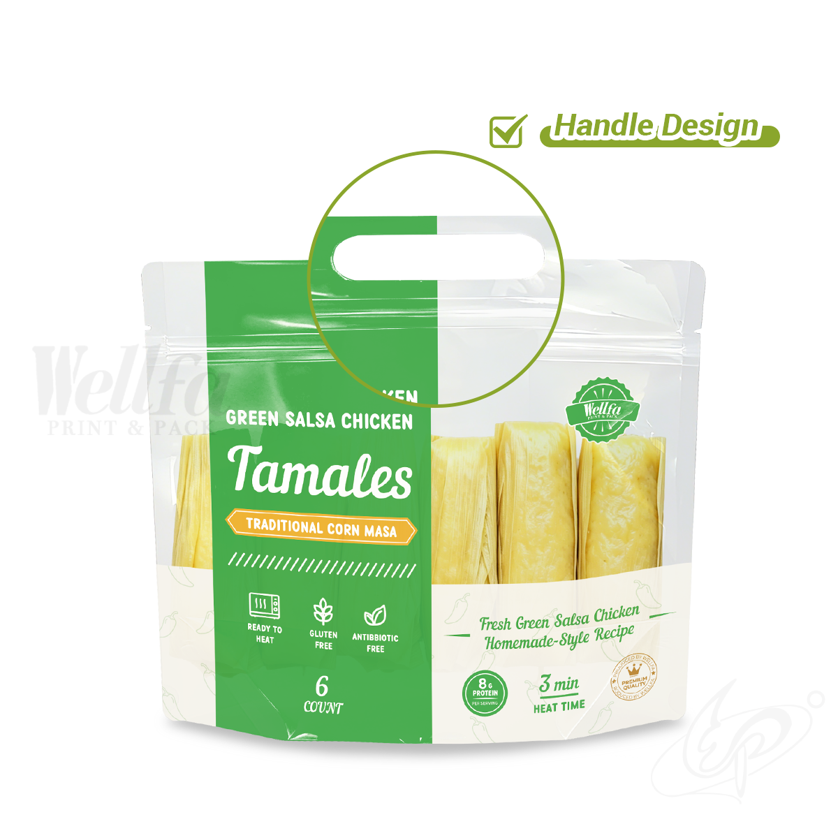 Tamales Doypack with Handle Resealable Stand Up Pouch With Zipper