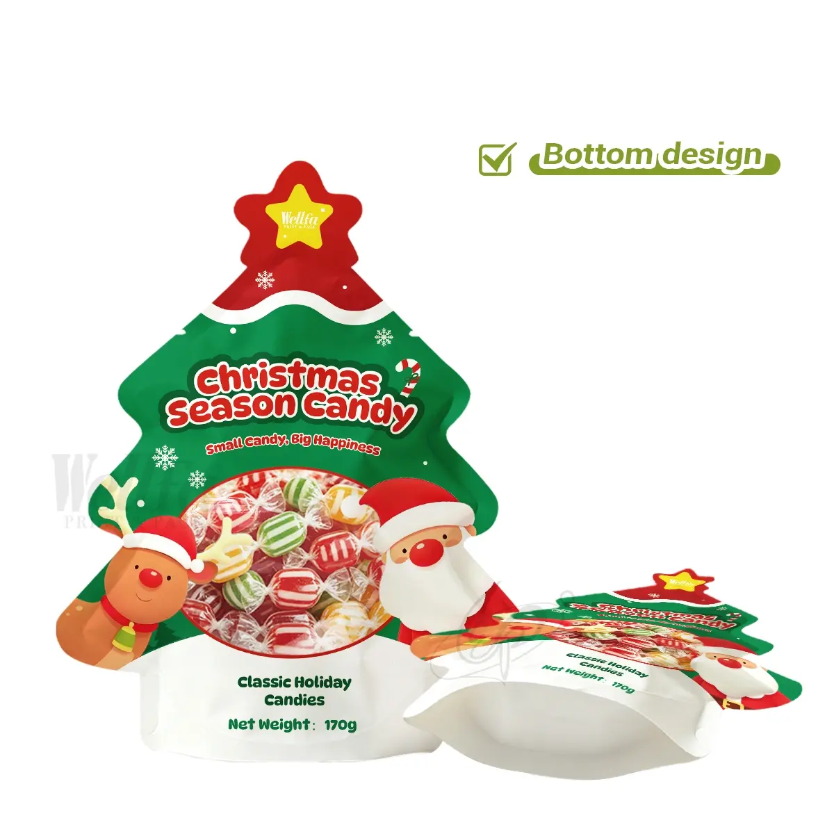 Christmas Tree Shape Stand up Pouch Candy Sachet Doypack Packaging