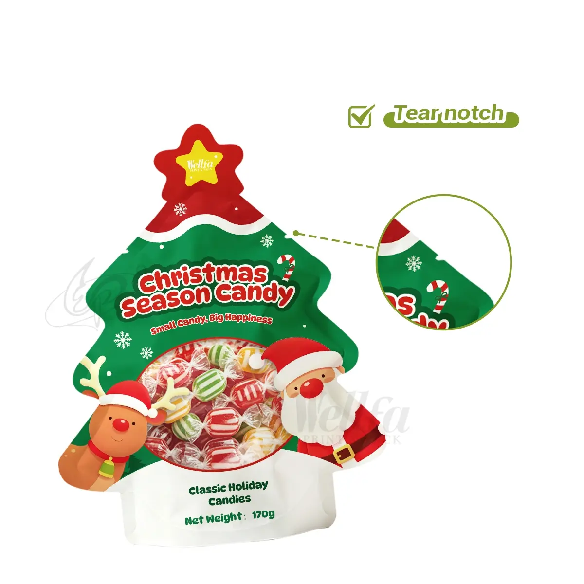 Christmas Tree Shape Stand up Pouch Candy Sachet Doypack Packaging