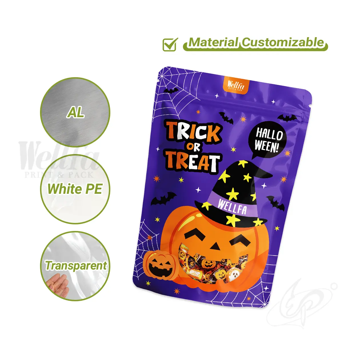 Festive Merry Christmas Candy Mylar Bag Stand up Pouch Envase Doypack