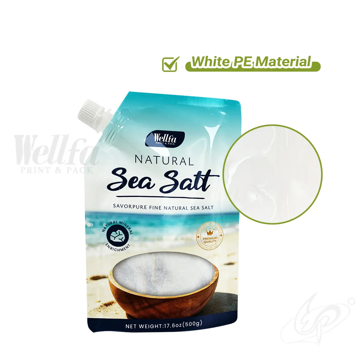 Bath Salt Stand up Pouch White PE Refill Pouch Packaging