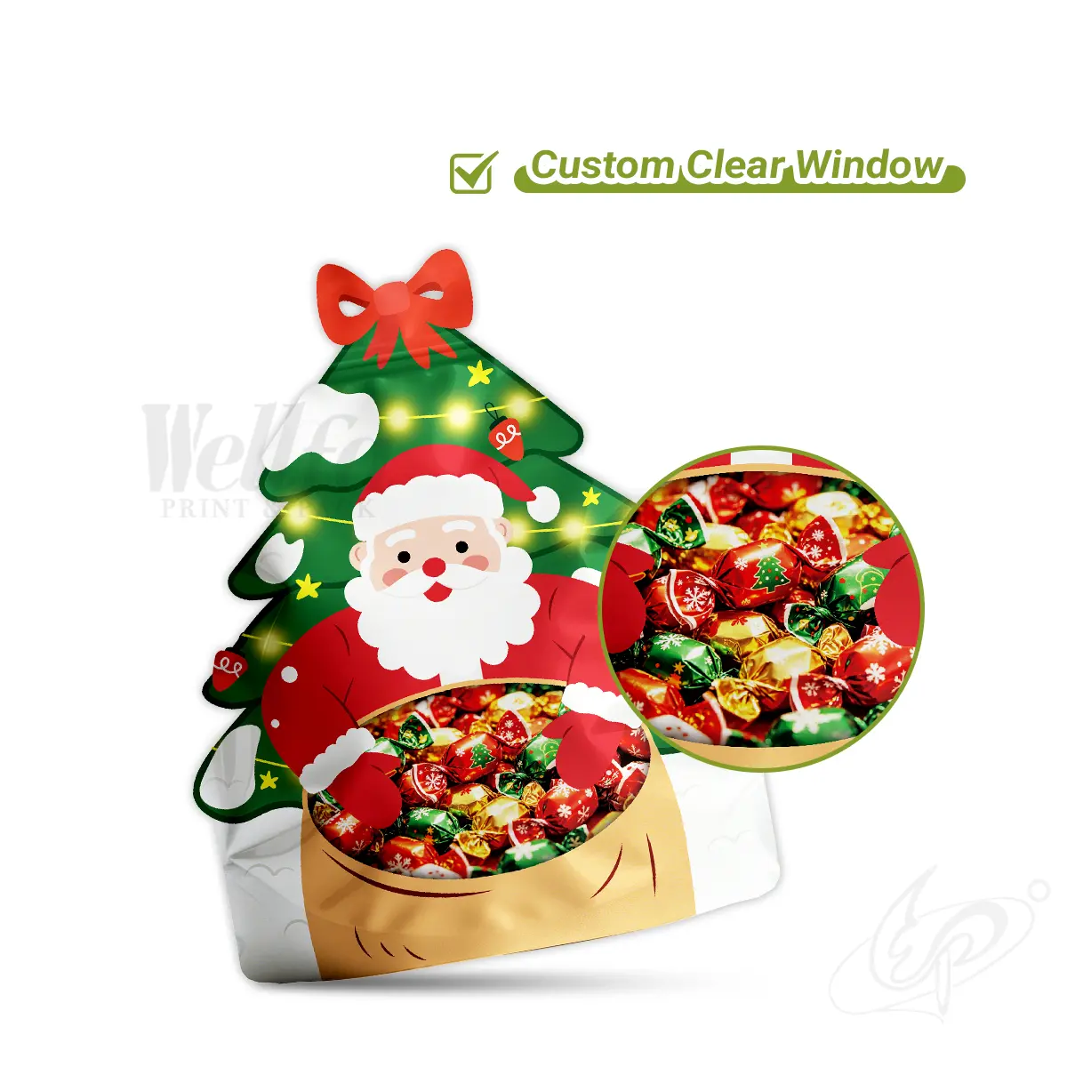 Christmas Tree Shape Stand up Pouch Candy Sachet Doypack Packaging