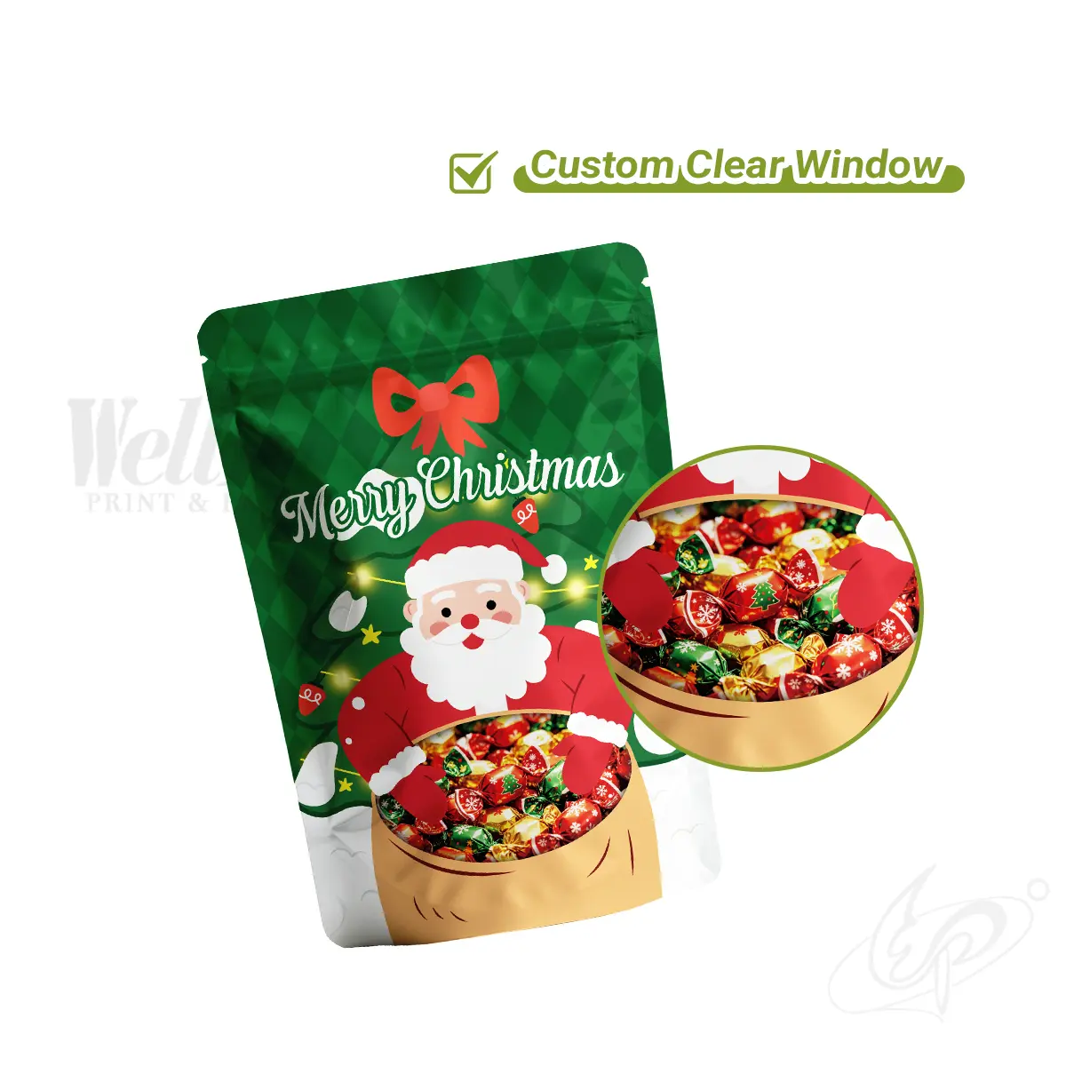 Candy Snacks Merry Christmas Stand up Pouch Wholesale