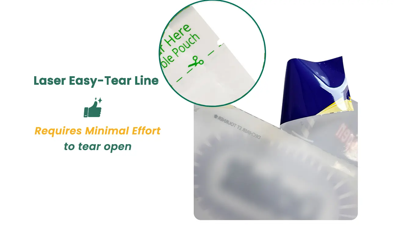 Tear notch and laser scoring for easy-open packaging