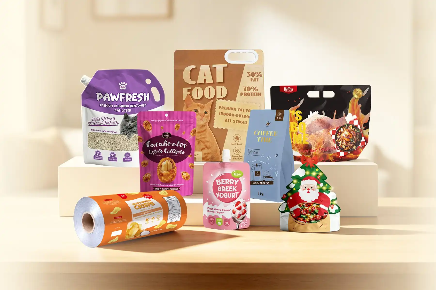 Various pouch style formats including doypack and flat bottom