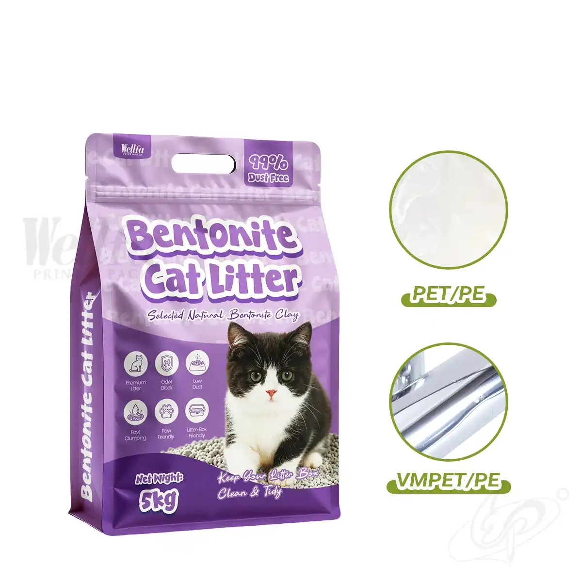 High Barrier Bentonite Cat Litter Flat Bottom Pouch