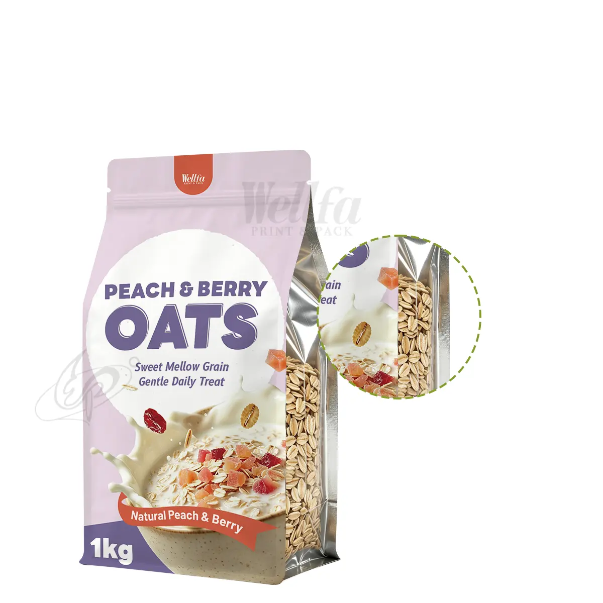 Mix Oat Cereal Packaging Bag Zipper Flat Bottom Pouch
