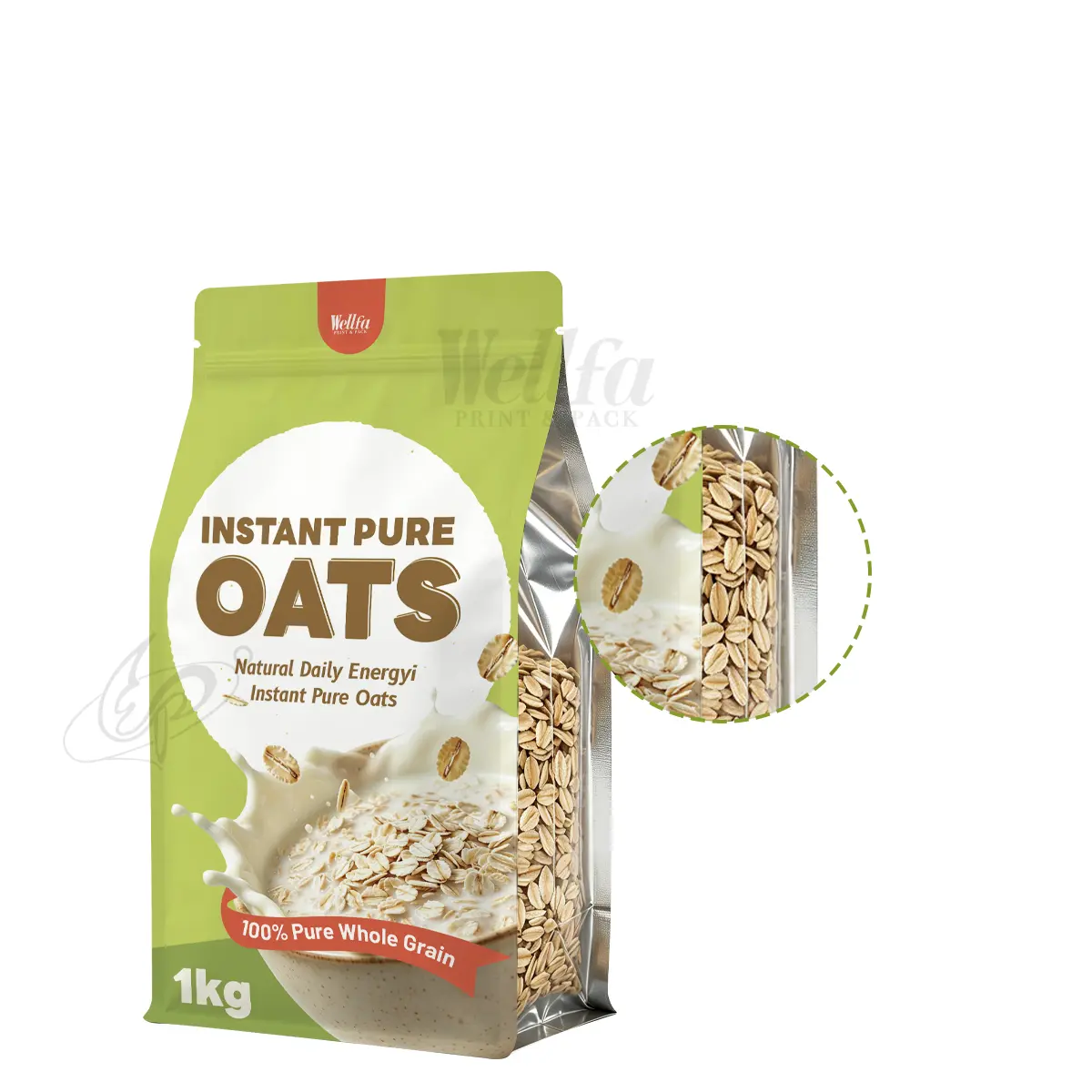 Muesli Oats Packaging Bag With Window Flat Bottom Pouch