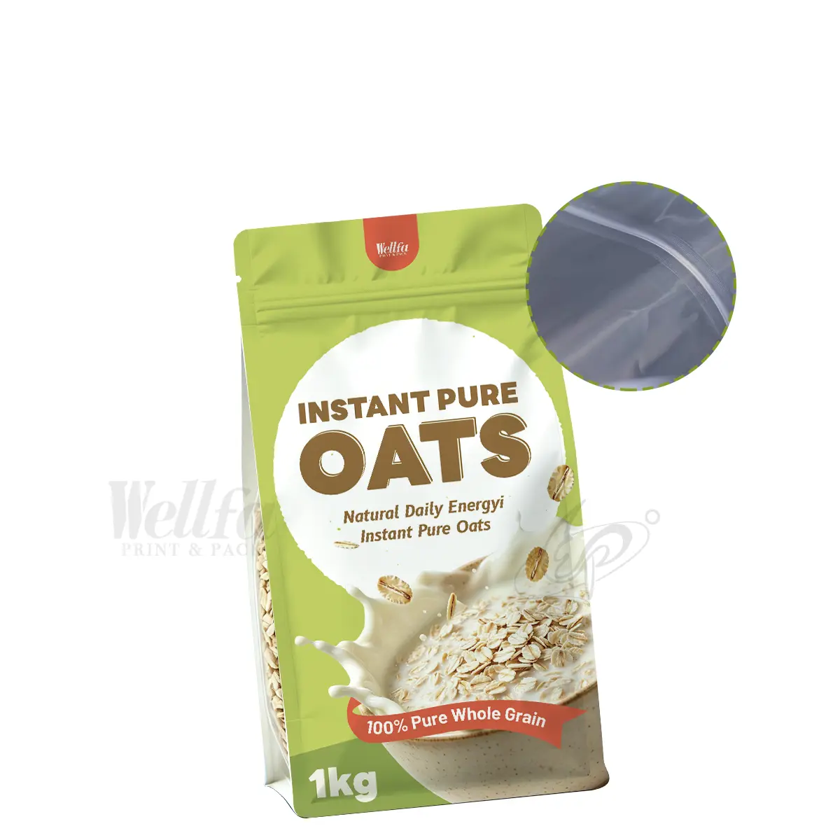 Muesli Oats Packaging Bag With Window Flat Bottom Pouch