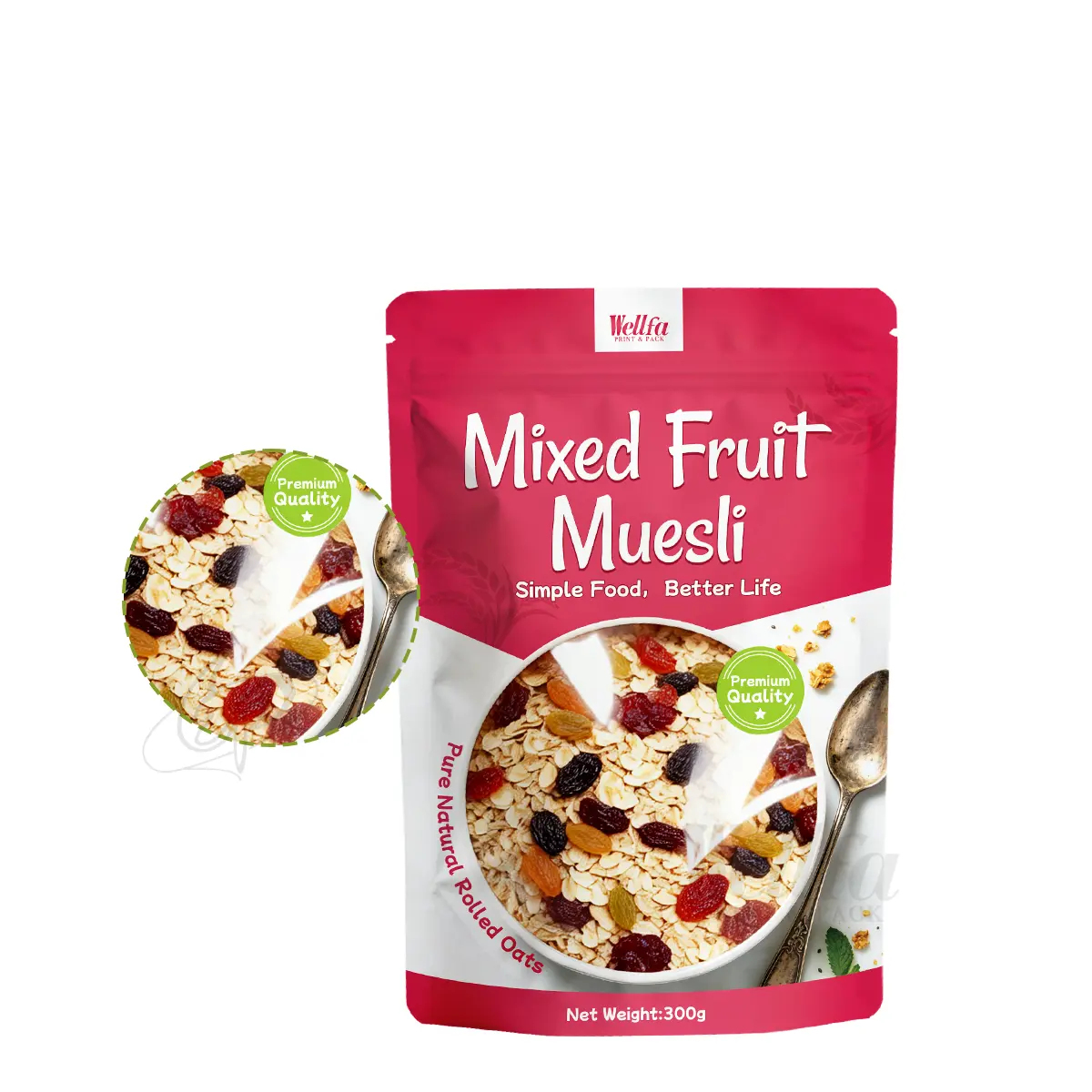 Mixed Fruit Muesli Packaging Stand up Pouch Doypack