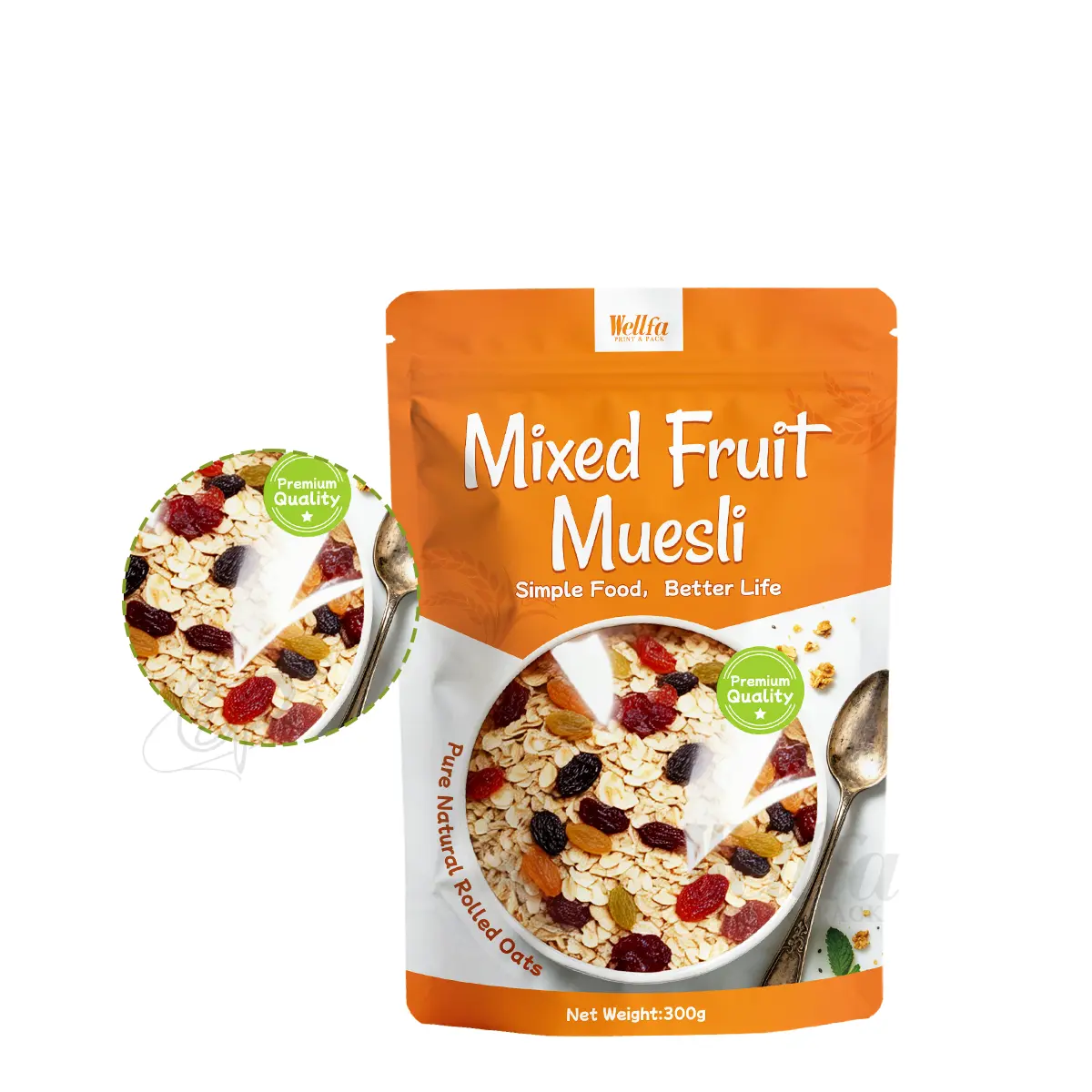 300g Oats Mixed Fruit Muesli Doypack Stand up Pouch