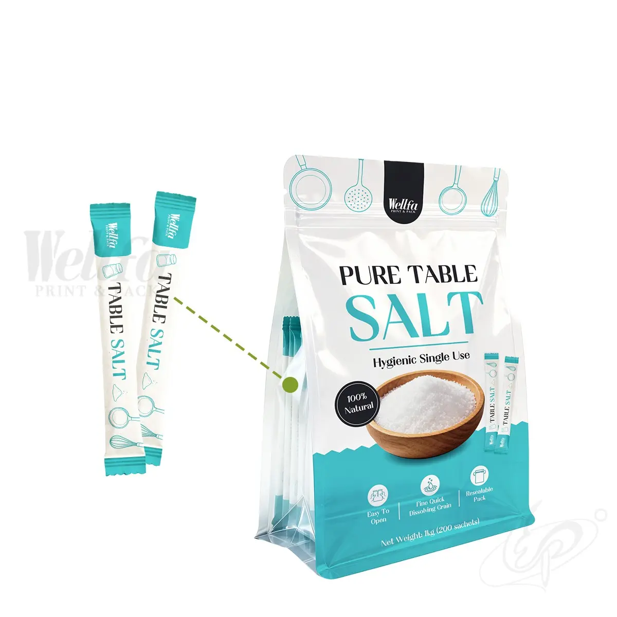 Pure Table Salt Flat Bottom Pouch 5g Seasoning Sachet