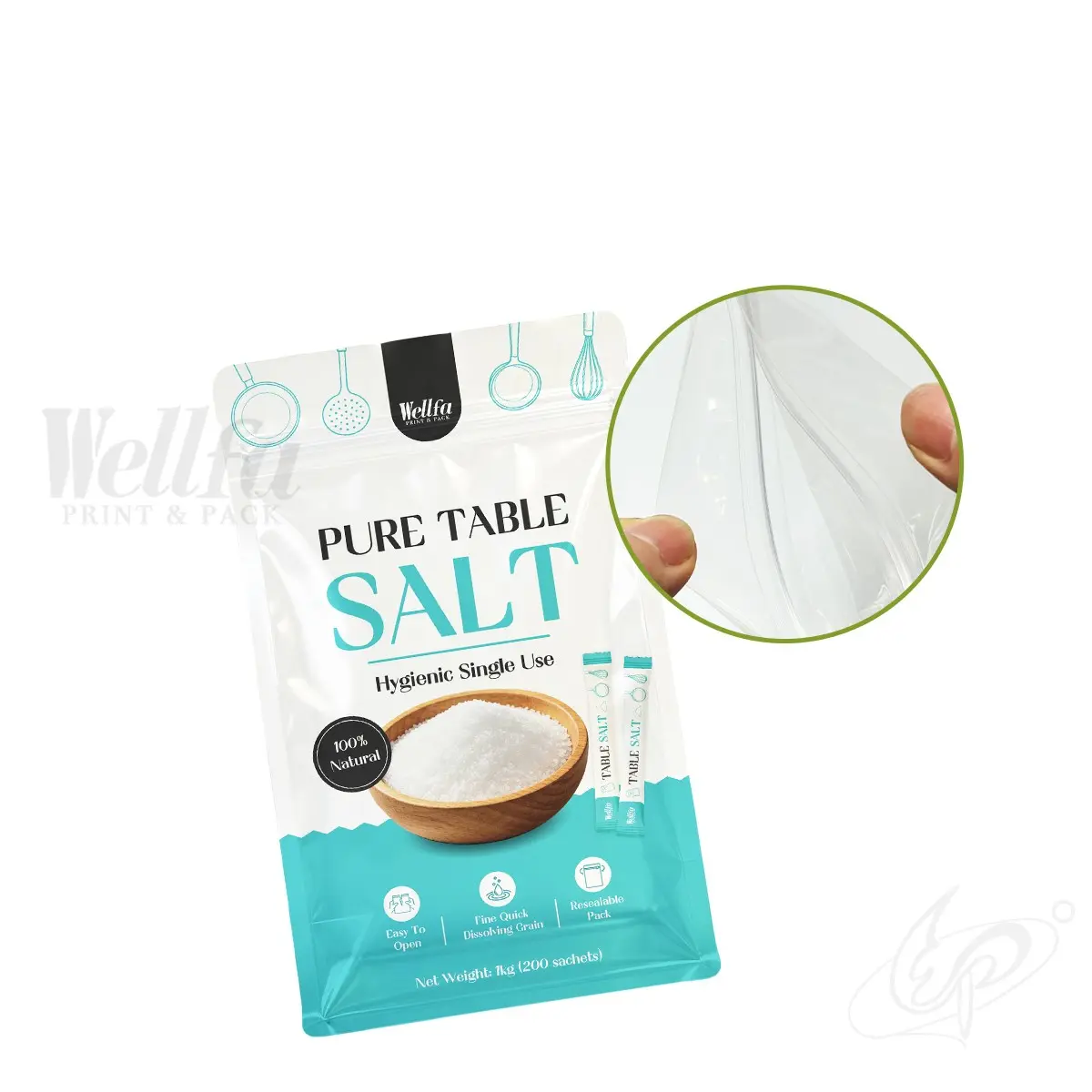 Pure Table Salt Flat Bottom Pouch 5g Seasoning Sachet