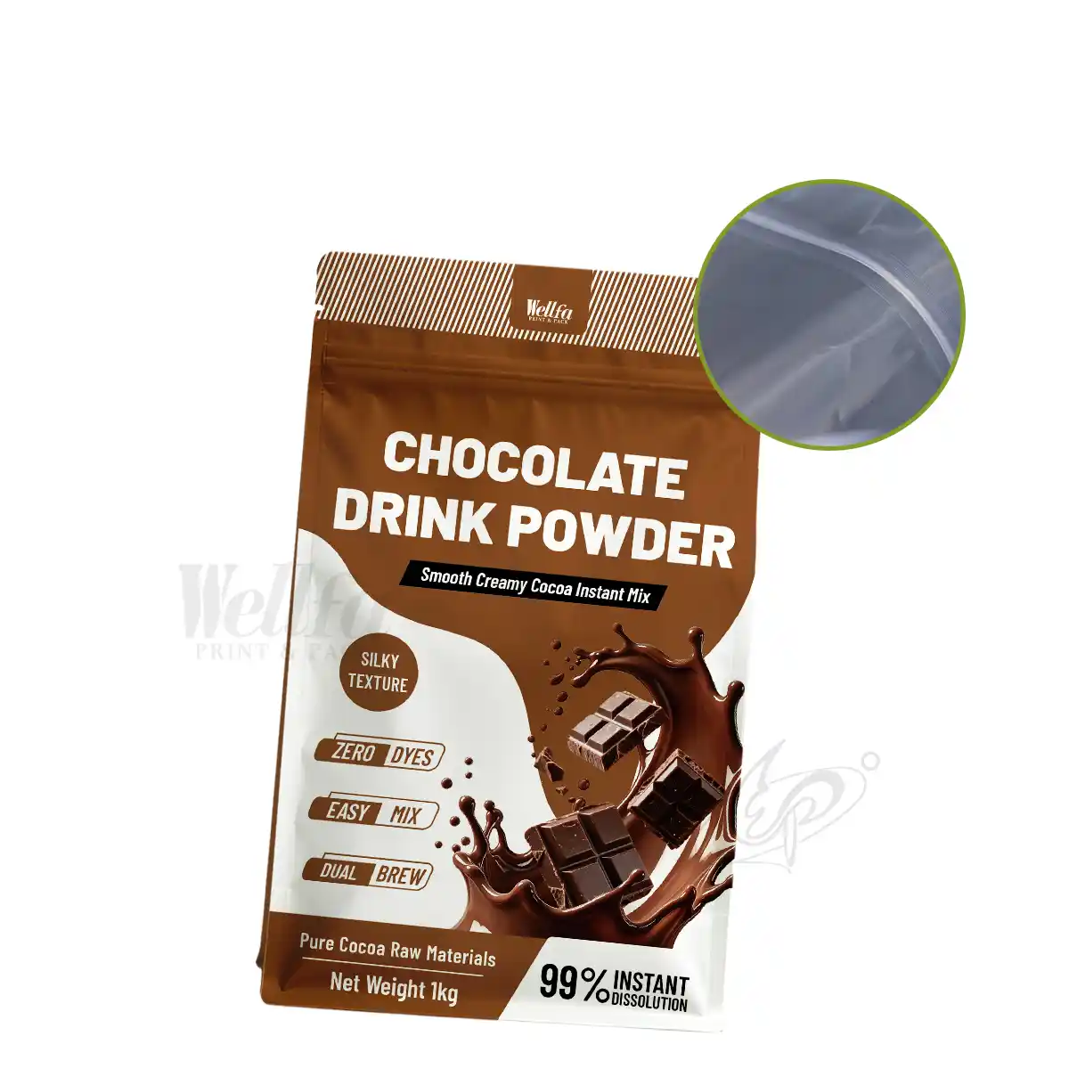 Drink Cocoa Powder Packaging Bag Flat Bottom Pouch