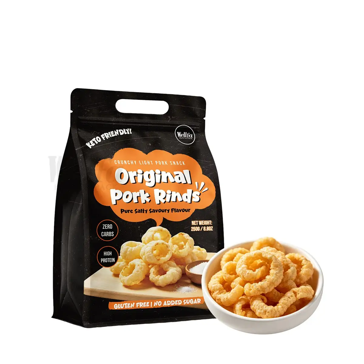 250g Crispy Pork Rinds Snacks Flat Bottom Pouch