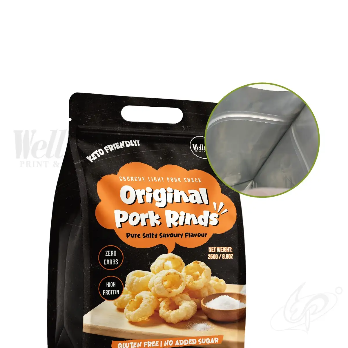 250g Crispy Pork Rinds Snacks Flat Bottom Pouch