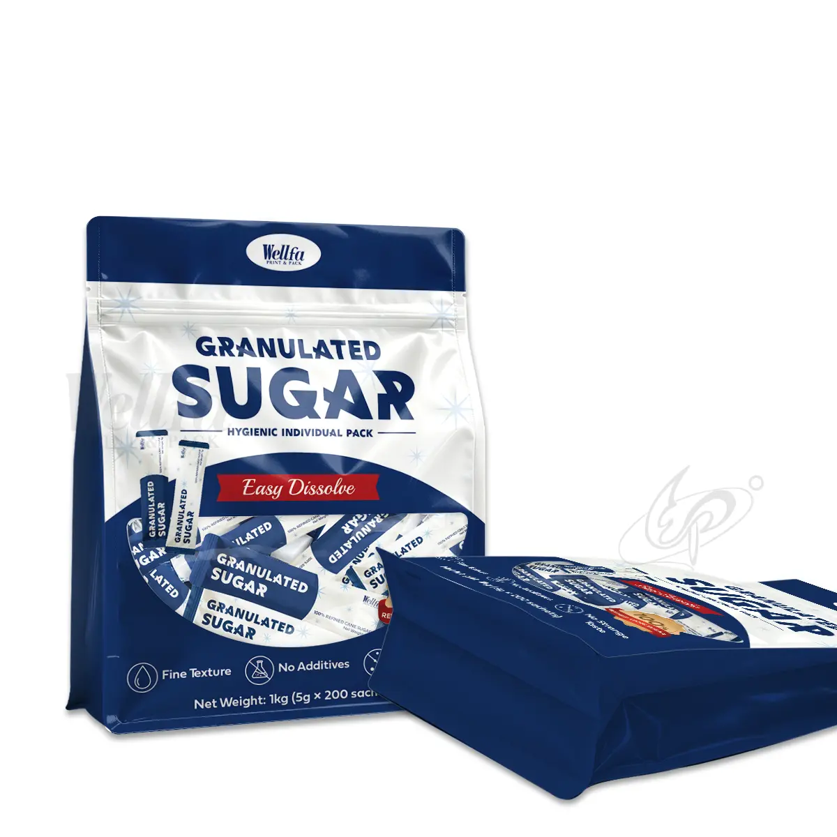 White PE Granulated Sugar Packaging Bag Flat Bottom
