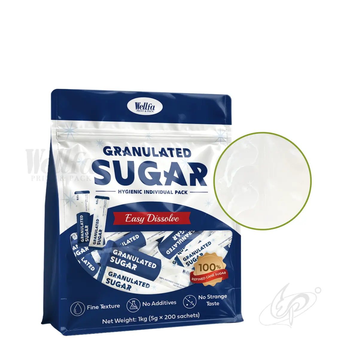 White PE Granulated Sugar Packaging Bag Flat Bottom