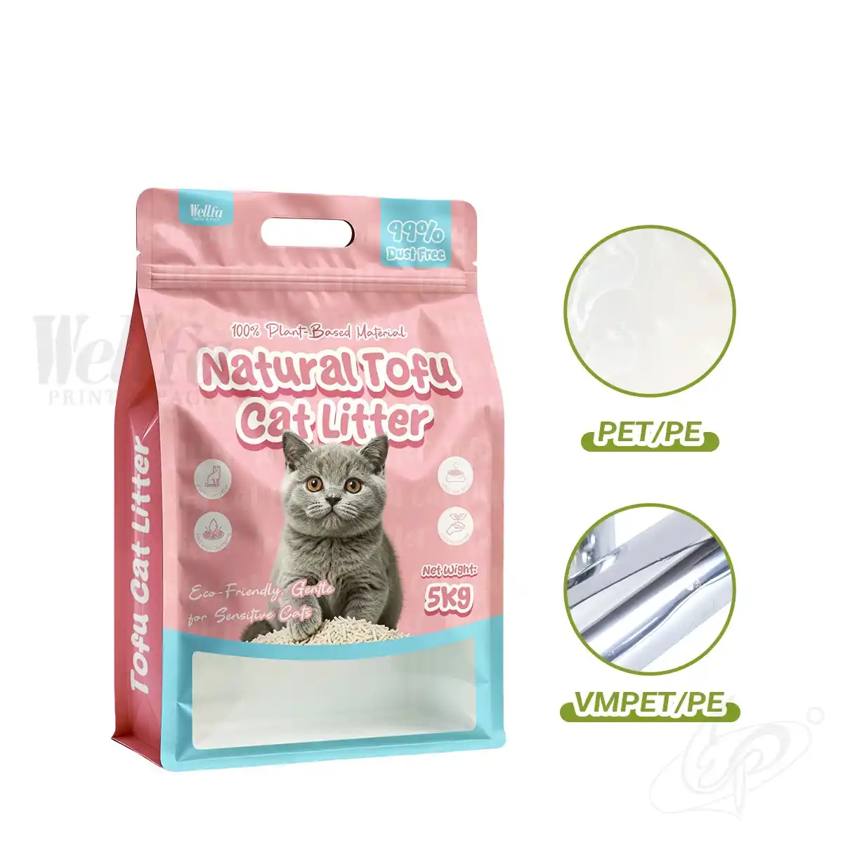 5kg 10kg 15kg Tofu Cat Litter Pouch Flat Bottom Bag