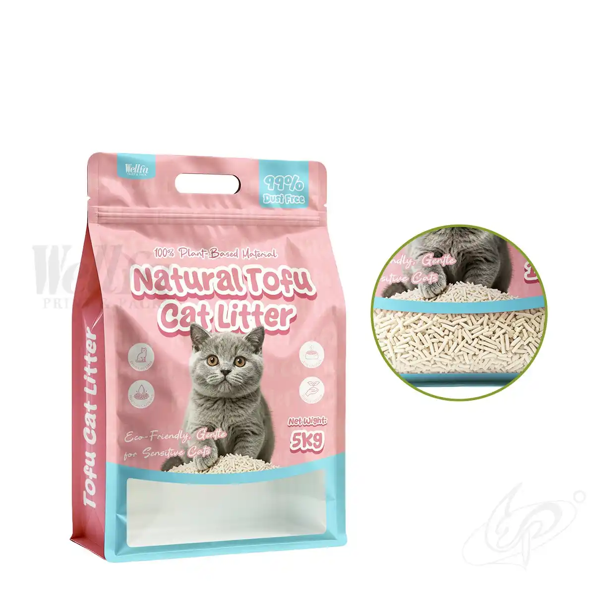 5kg 10kg 15kg Tofu Cat Litter Pouch Flat Bottom Bag