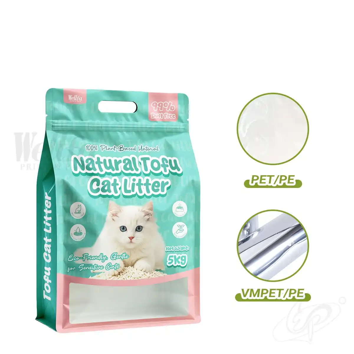 Leak Proof Tofu Cat Litter Flat Bottom Pouch 5kg 15kg