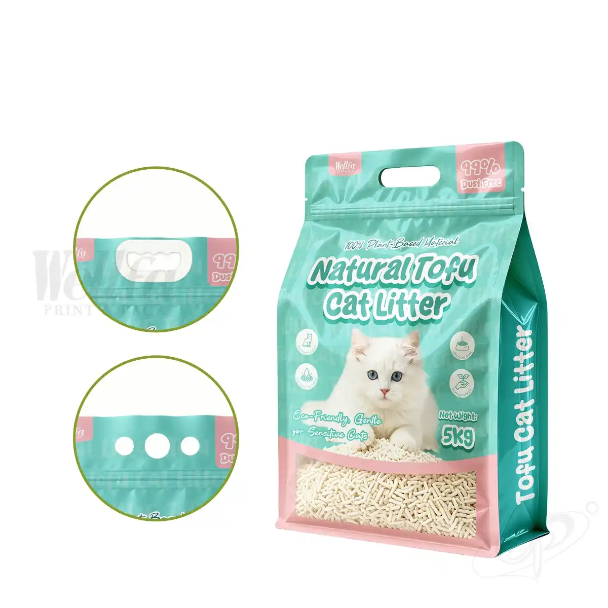 Leak Proof Tofu Cat Litter Flat Bottom Pouch 5kg 15kg