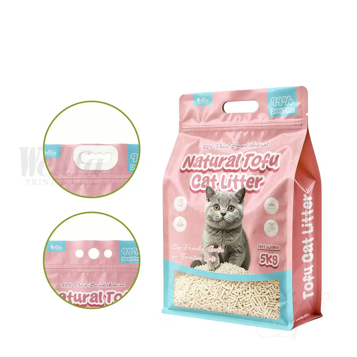 5kg 10kg 15kg Tofu Cat Litter Pouch Flat Bottom Bag